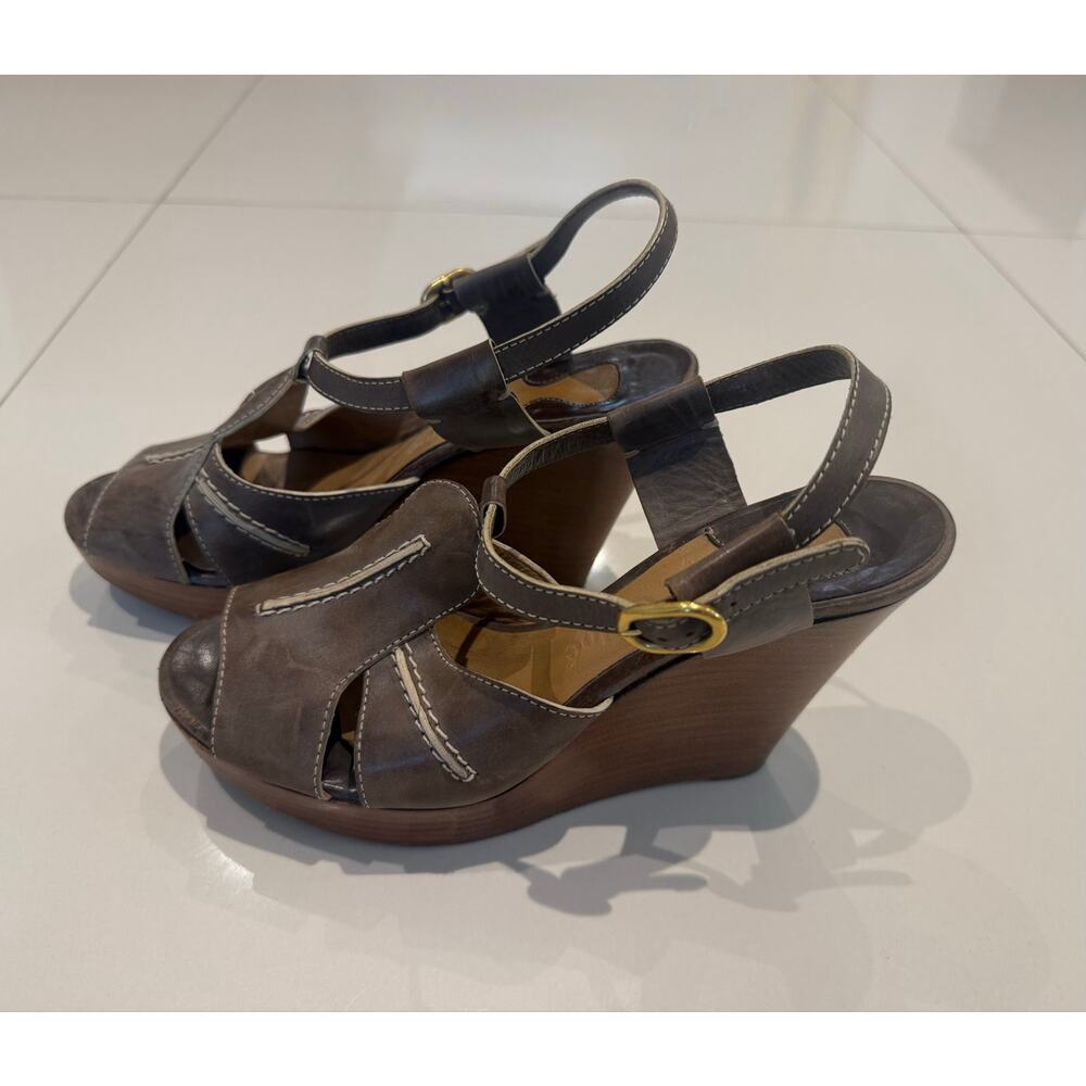 Chloe Open Toe Wooden Wedges Leather Size 8